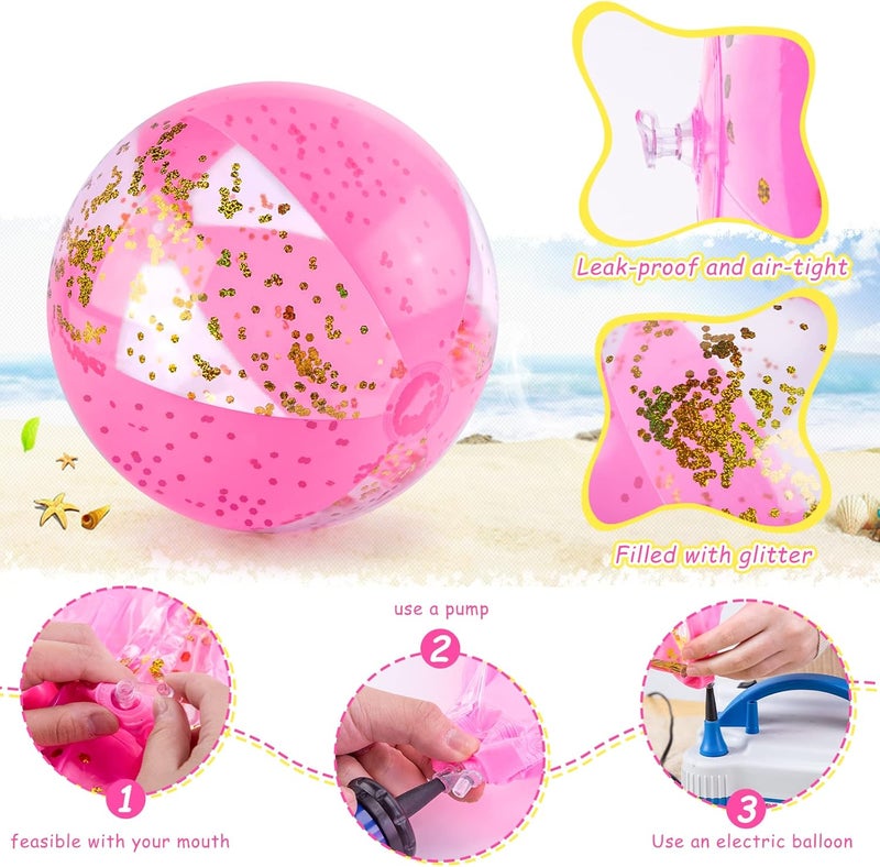 FuturePlusX 2PCS Glitter Beach Balls, 16 Inch Inflatable Pool Toys, for Beach Party Favor - Image 3